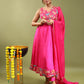 Hot Pink Floral Embroidered Anarkali Set (Set of 3)
