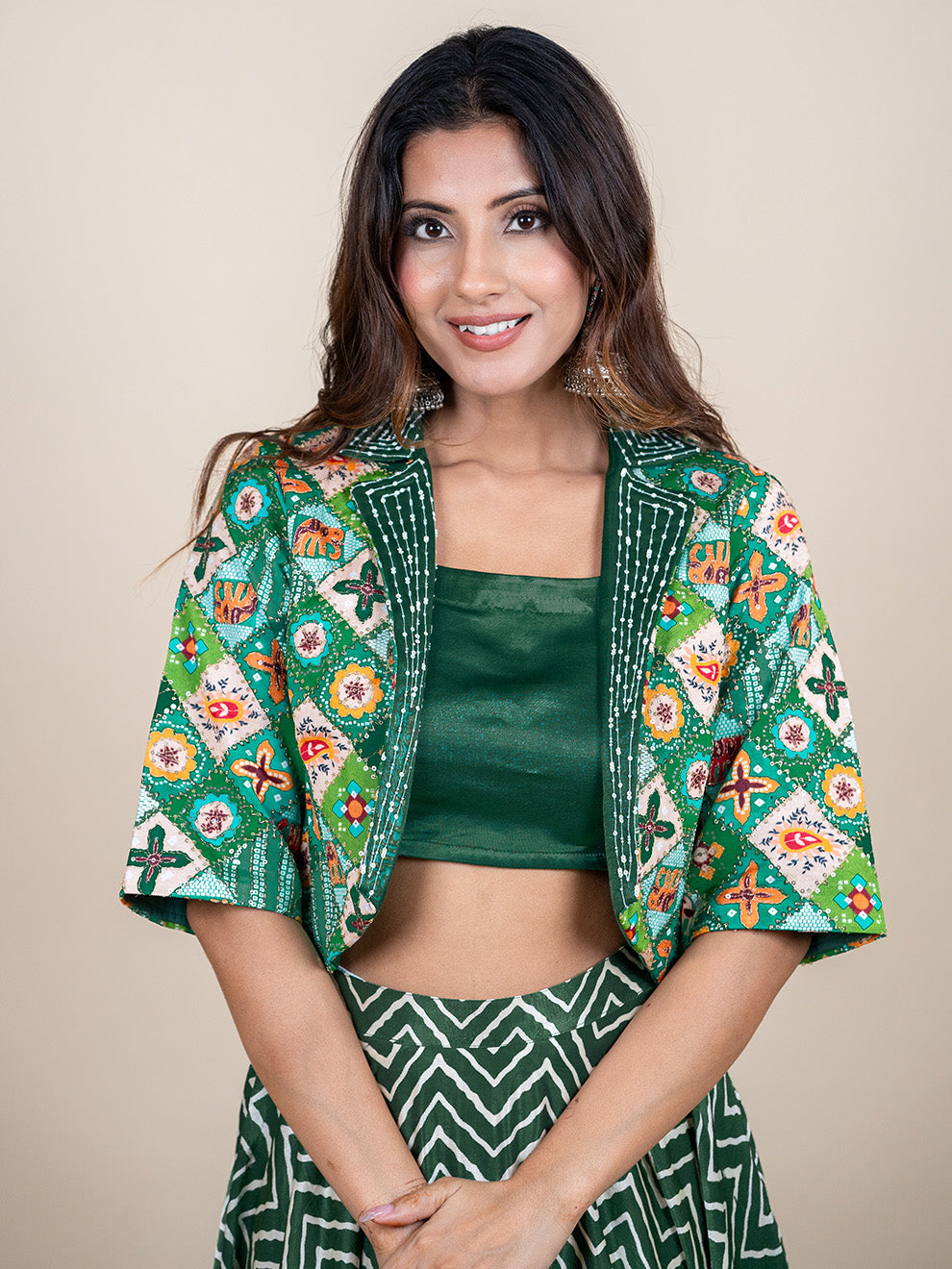 Green Embroidered Short Jacket with Hand work