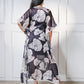 Appealing Black Floral Long Silk Kaftan with Inner