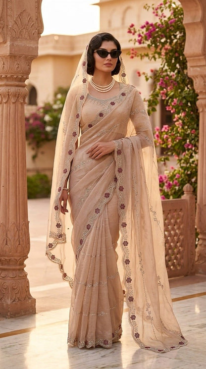 Royal Premium Embroidered Silk Saree with Embroidered Blouse Fabric