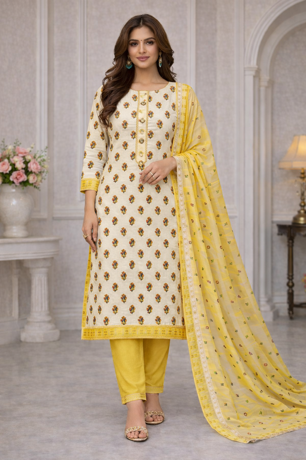 Sunshine Bloom Printed Cotton Unstitched Suit Set