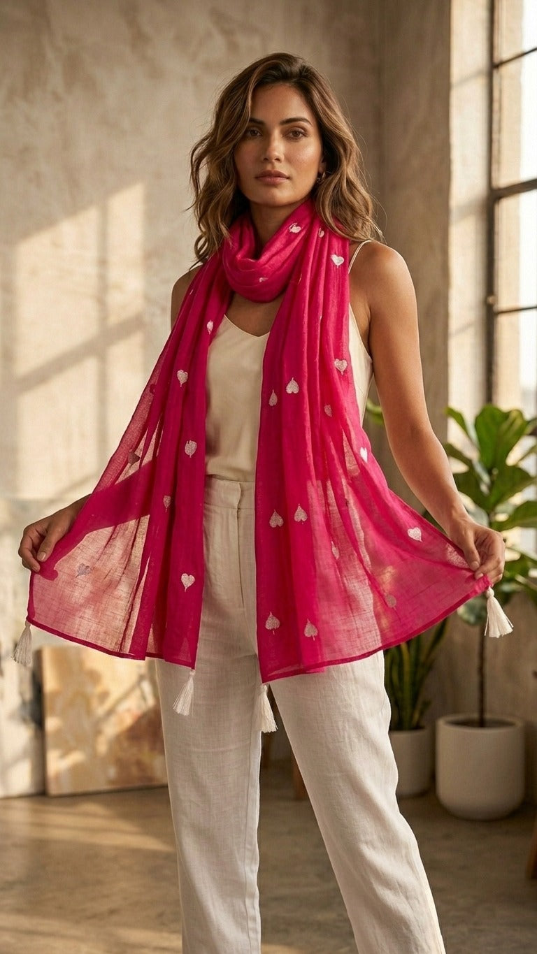 Classic Pink Lightweight Handcrafted Mul Stole