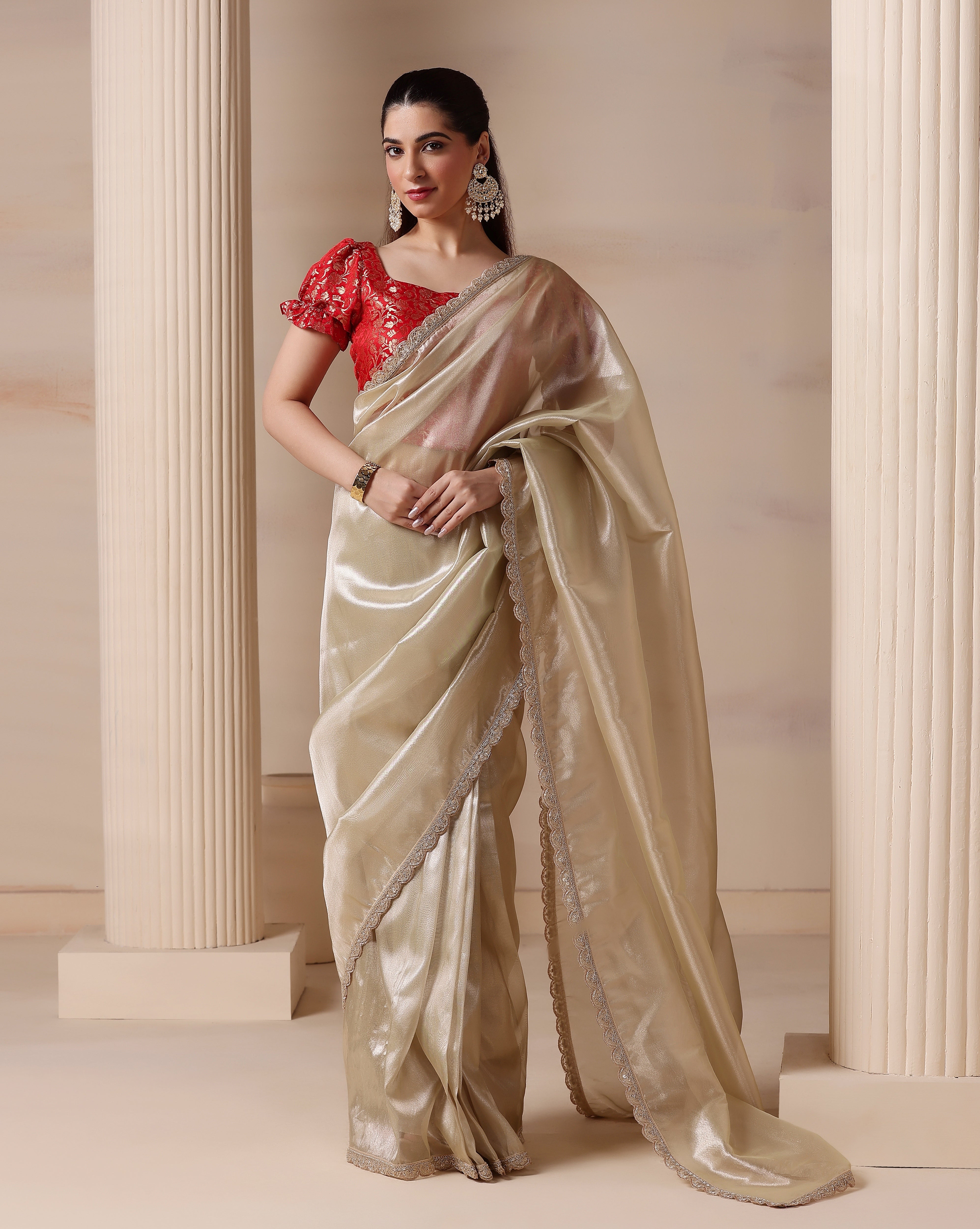 Ivory Allure Premium Tissue Saree with Blouse Fabric
