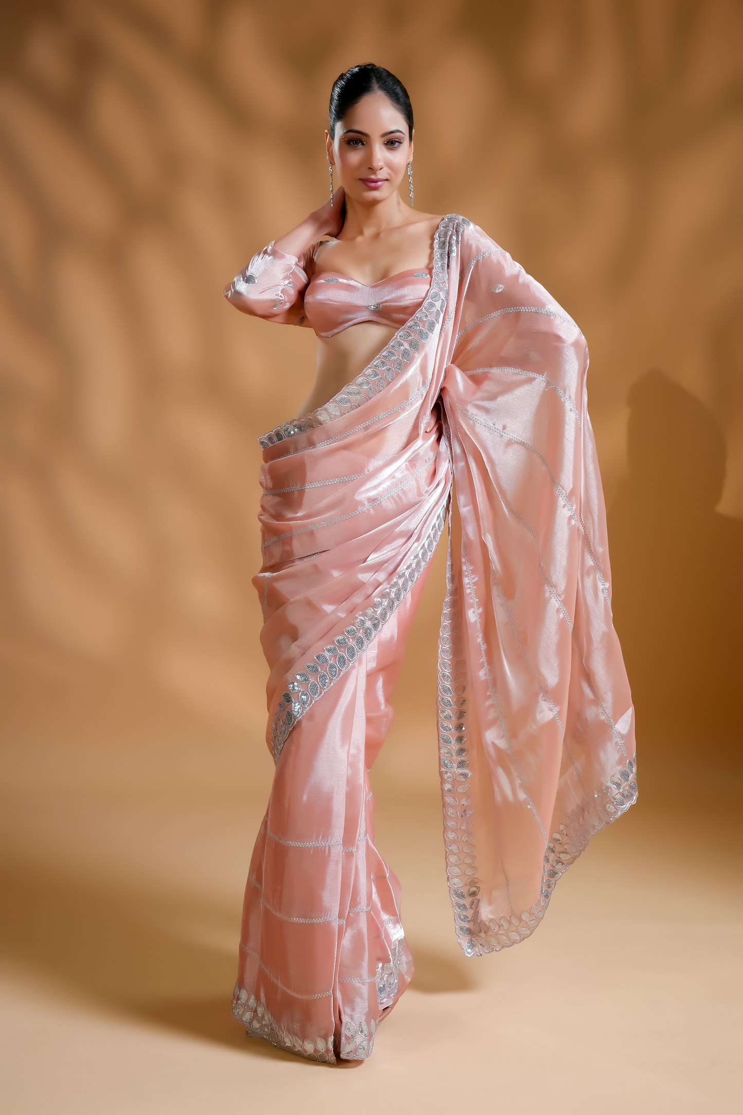 Luxurious Embroidered Pre-Draped Saree with Blouse Fabric