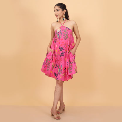 Floral Elegance Halter Neck Dress