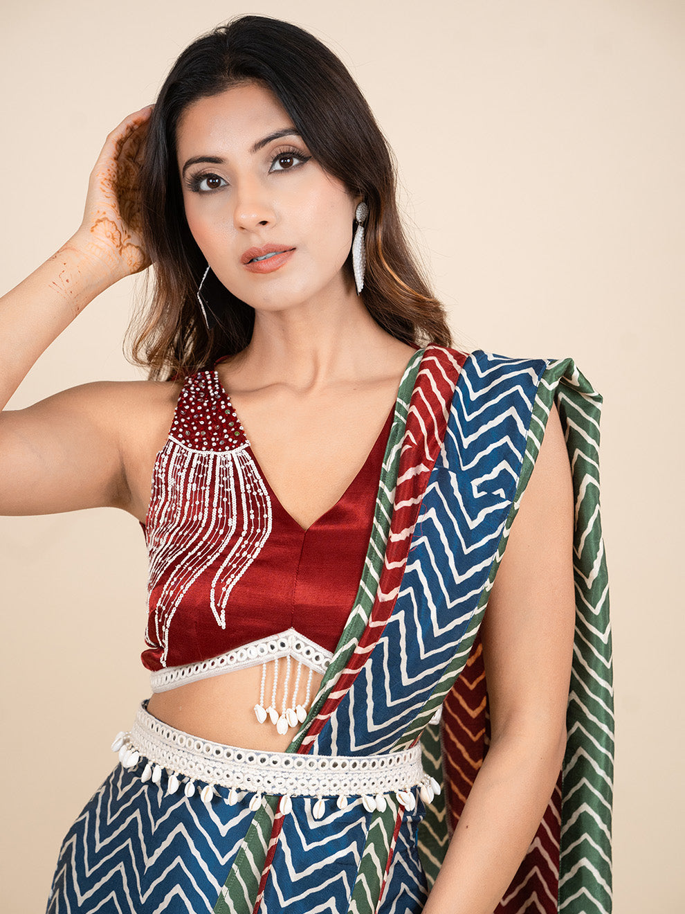Ravishing Hand-embroidered Fusion Co-ord Saree Set with Detachable Dupatta