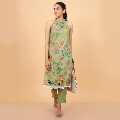 Garden-Fresh Halter Neck Kurta & Pant