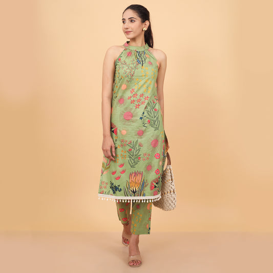 Garden-Fresh Halter Neck Kurta & Pant