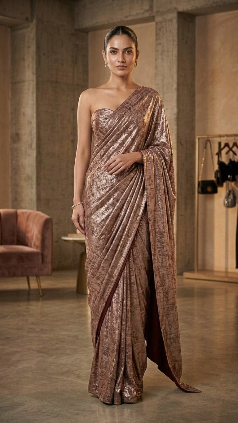 Gorgeous Bronze Radiant Silk Saree with Blouse Fabric
