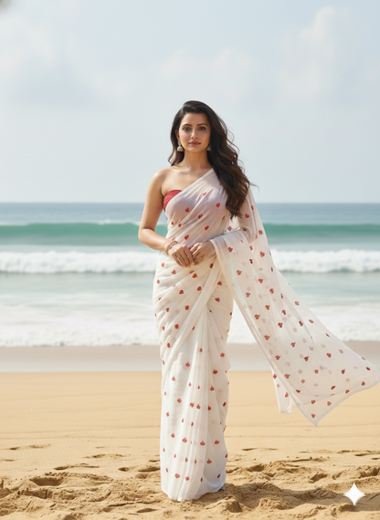 Dreamy Love Heart Embroidered Georgette Saree 