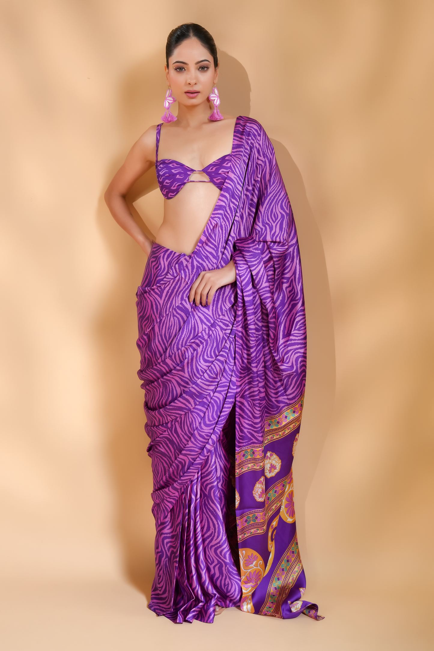 Exquisite Premium Satin Ready to Wear Saree With Designer Blouse Fabric