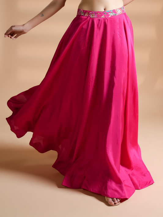 Vibrant Luxe Pink Silk Skirt