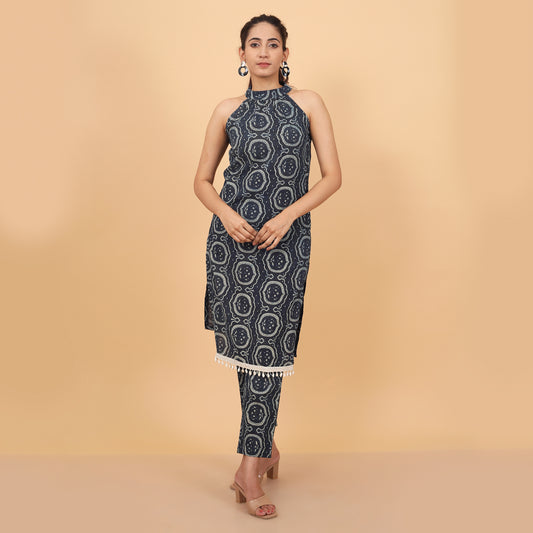 Meadow Blue Halter Neck Kurta Pant Set