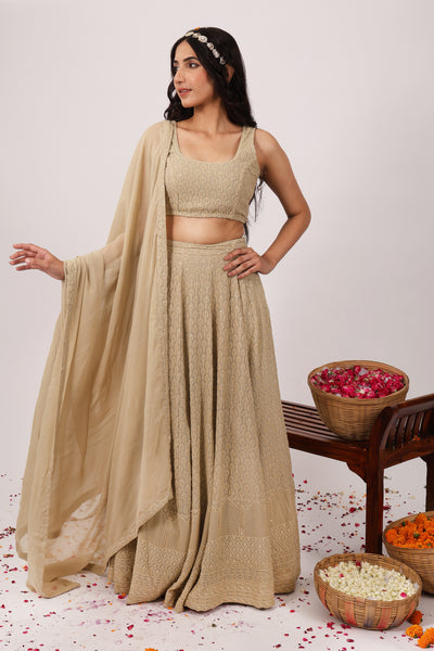 Regalia Heavy Embroidered Chikankari Lehenga Set (Set of 3)