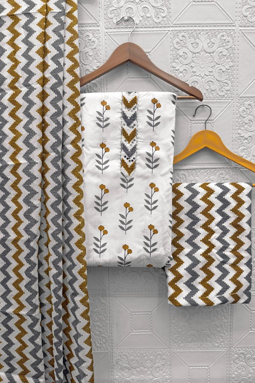 Contemporary Floral Artisan Cotton Unstitched Suit Set