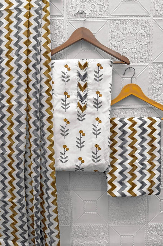 Contemporary Floral Artisan Cotton Unstitched Suit Set