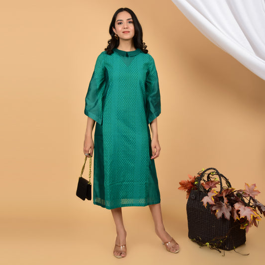 Enchanting Emerald Chanderi Self-Design Dress