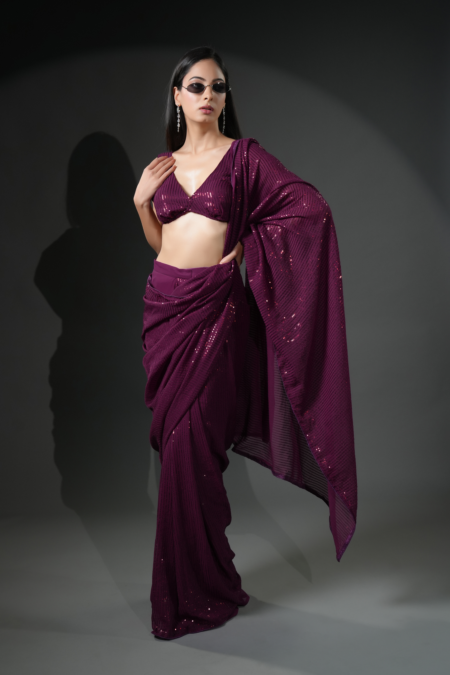 Shimmering Party Ready to Wear Sequin Saree and Blouse Fabric