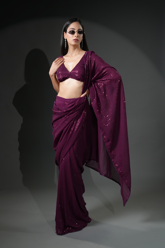 Shimmering Party Ready to Wear Sequin Saree and Blouse Fabric