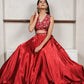 Floral Embroidered Dazzling Red Silk Skirt Set