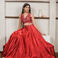 Floral Embroidered Dazzling Red Silk Skirt Set