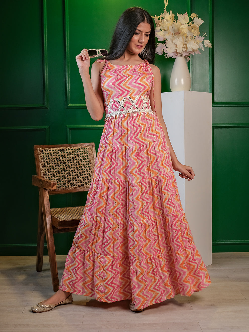 Glinting Pink Leheriya Ethnic Dress & Embroidered Belt