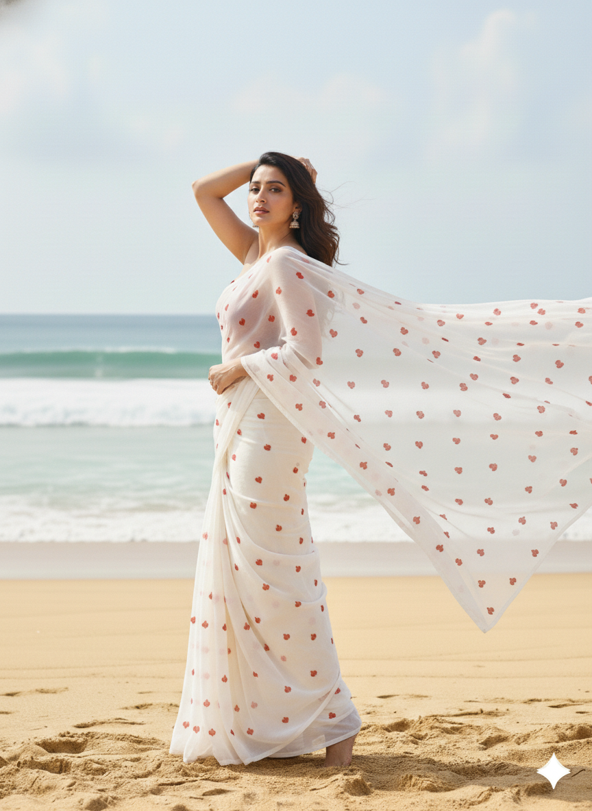 Dreamy Love Heart Embroidered Georgette Saree 