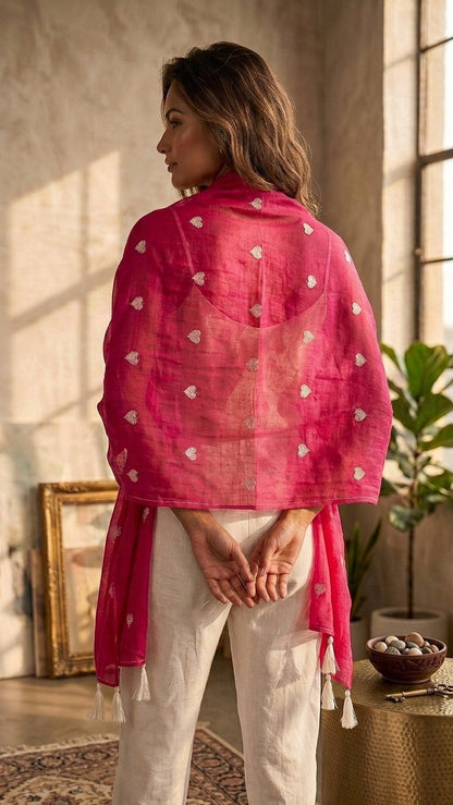 Classic Pink Lightweight Handcrafted Mul Stole