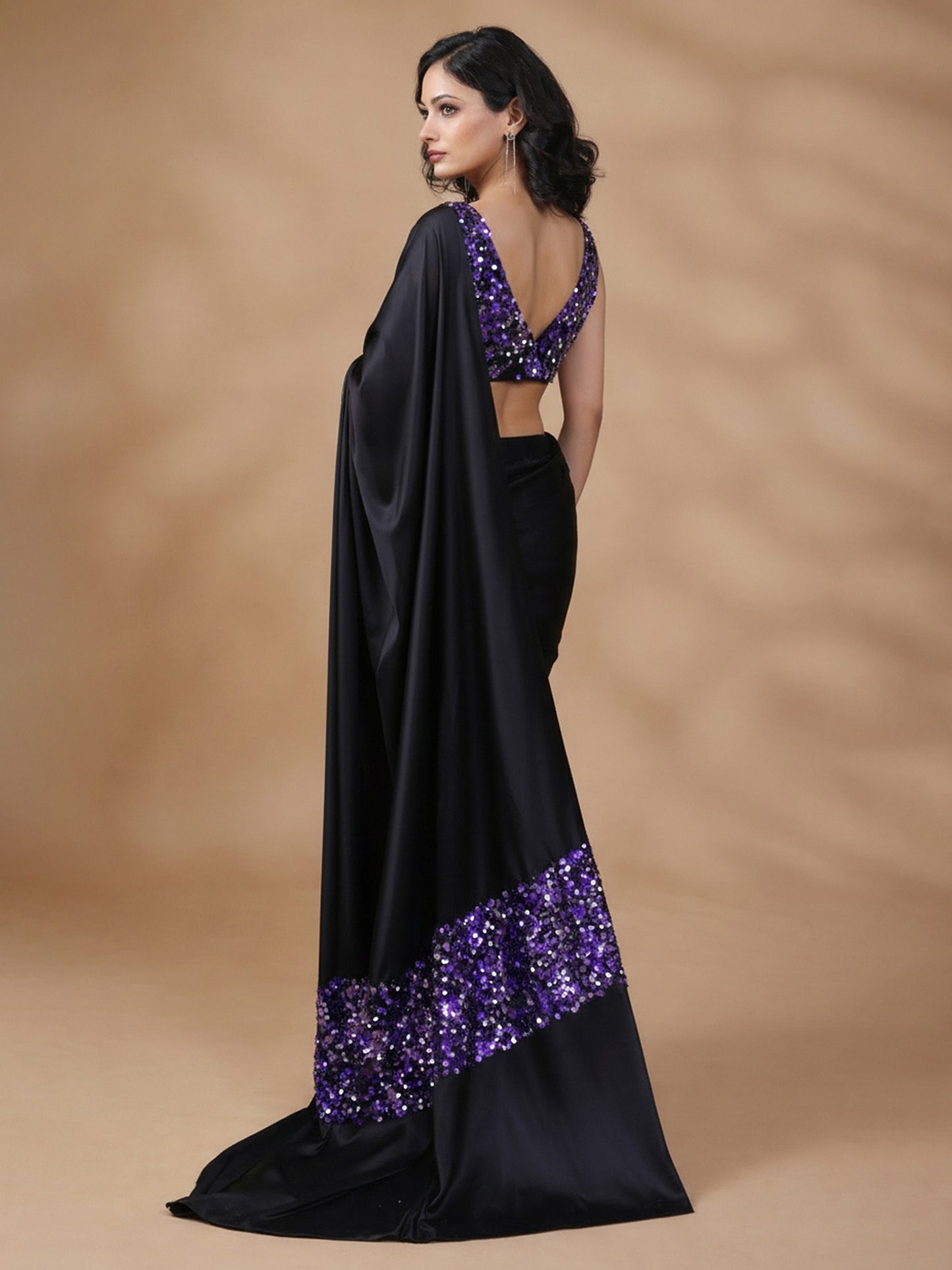 Gorgeous Black Sequins Silk Saree with Sequins Unstitched Blouse