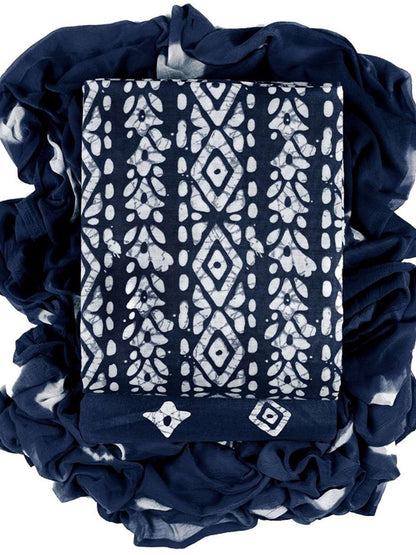 Indigo Navy Batik Style Unstitched Cotton Suit Set