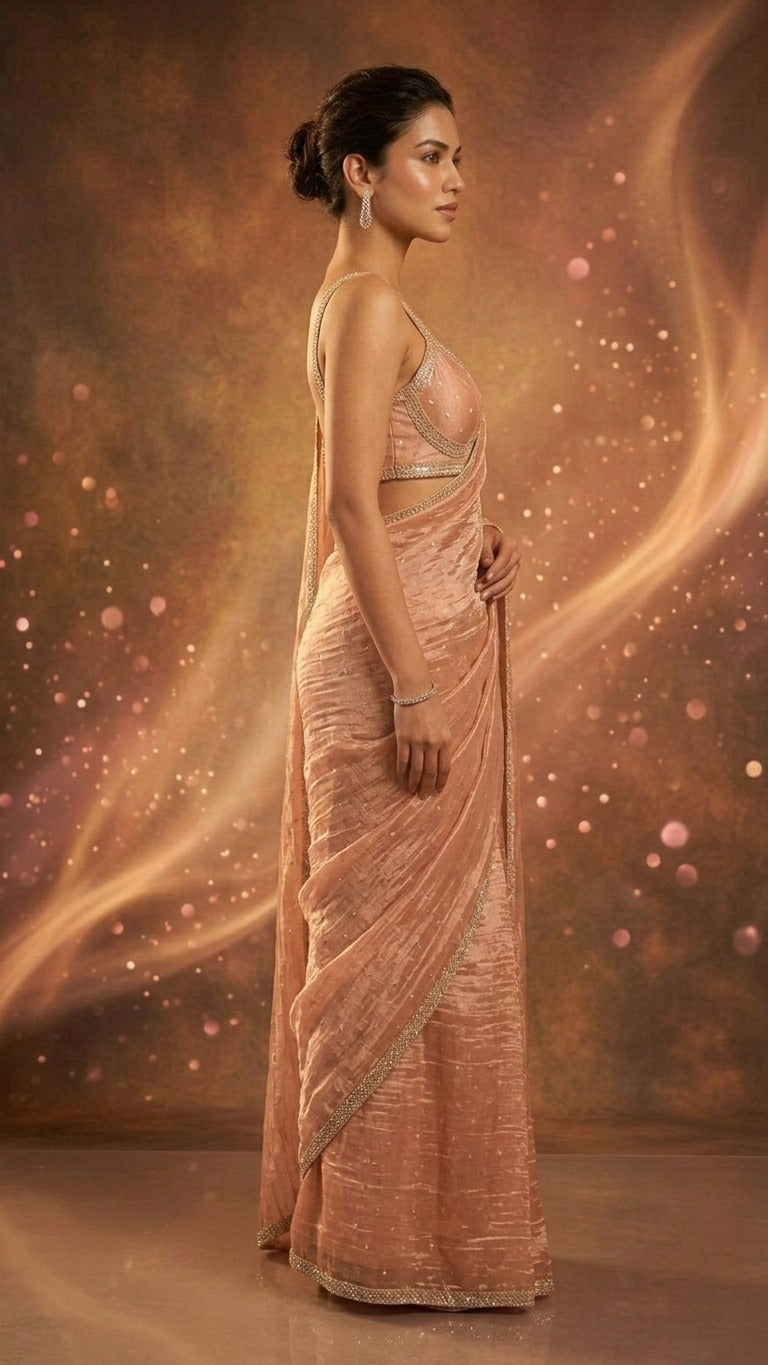 Blush Pearl Zari Butti Embroidered Saree with Blouse Fabric