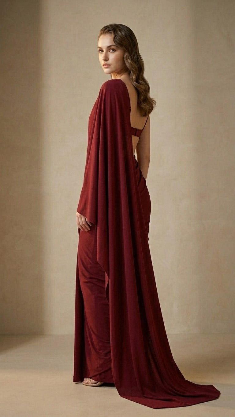 Ready to Wear Maroon Serenity Lycra Saree with Blouse Fabric