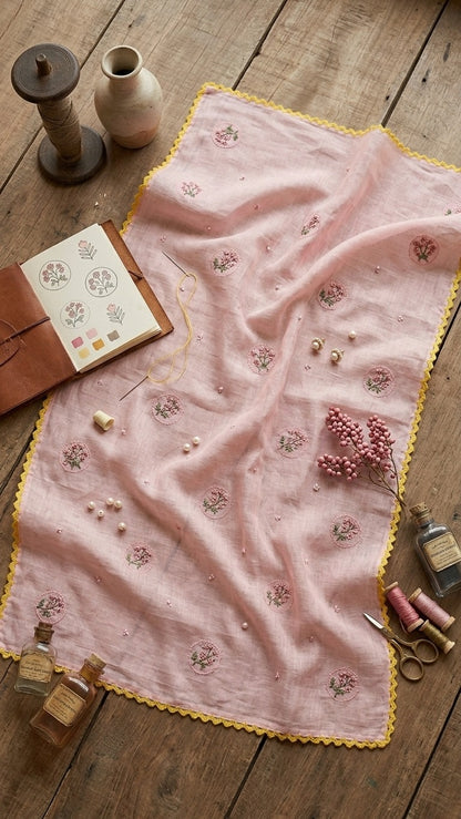 Vintage Floral Embroidered Mul Chanderi Lace Stole