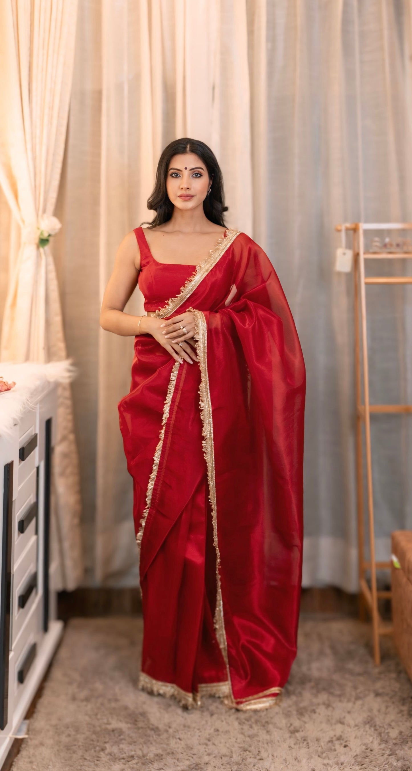 Red Premium Tissue Silk Hand-Embroidered Mere Piya Saree