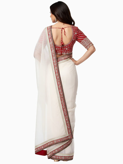 Royal Silk Embroidered Saree with Red Embroidered Blouse Fabric