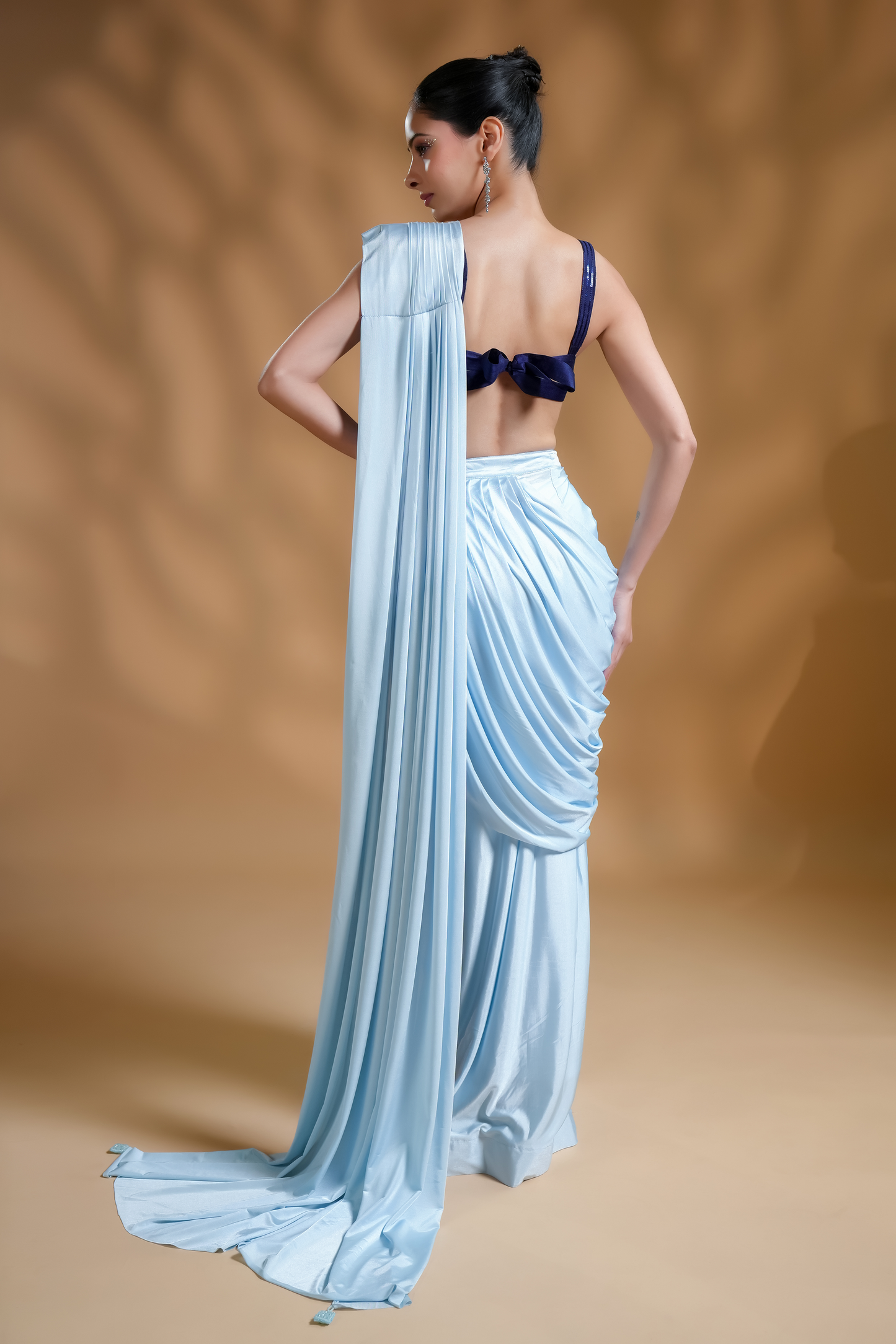 Premium Designer Blue Ready-to-Wear Saree with Unique Drape in Luxe Fabric