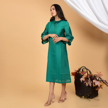 Enchanting Emerald Chanderi Self-Design Dress