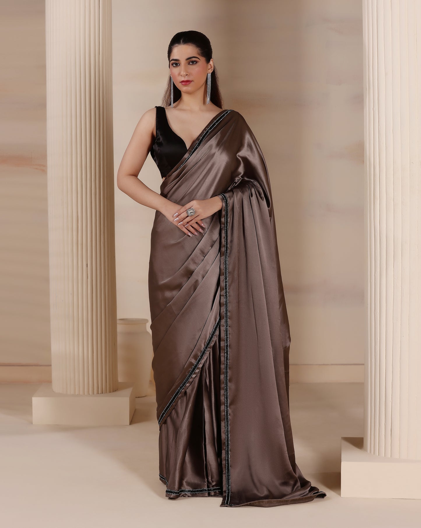 Pearl Smoke Satin Aura Saree