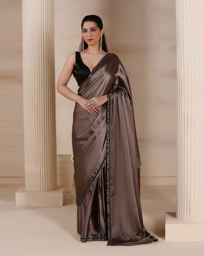Pearl Smoke Satin Aura Saree