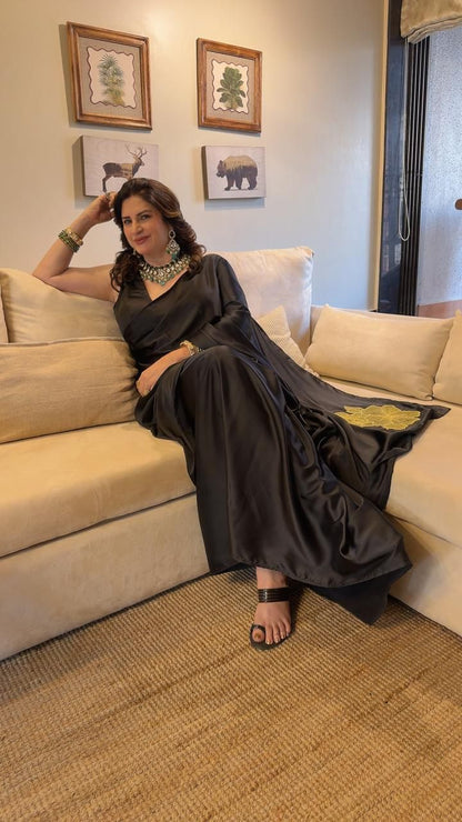 Black Beauty Golden Embroidered Saree