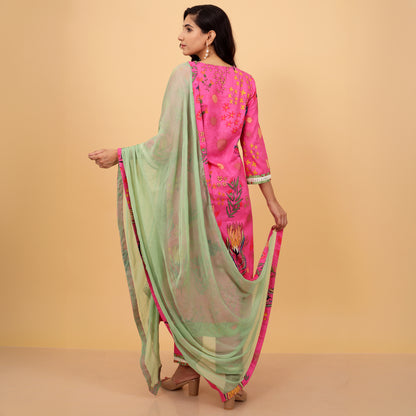 Floral Cotton Kurta and Bottoms with Dupatta Ensemble