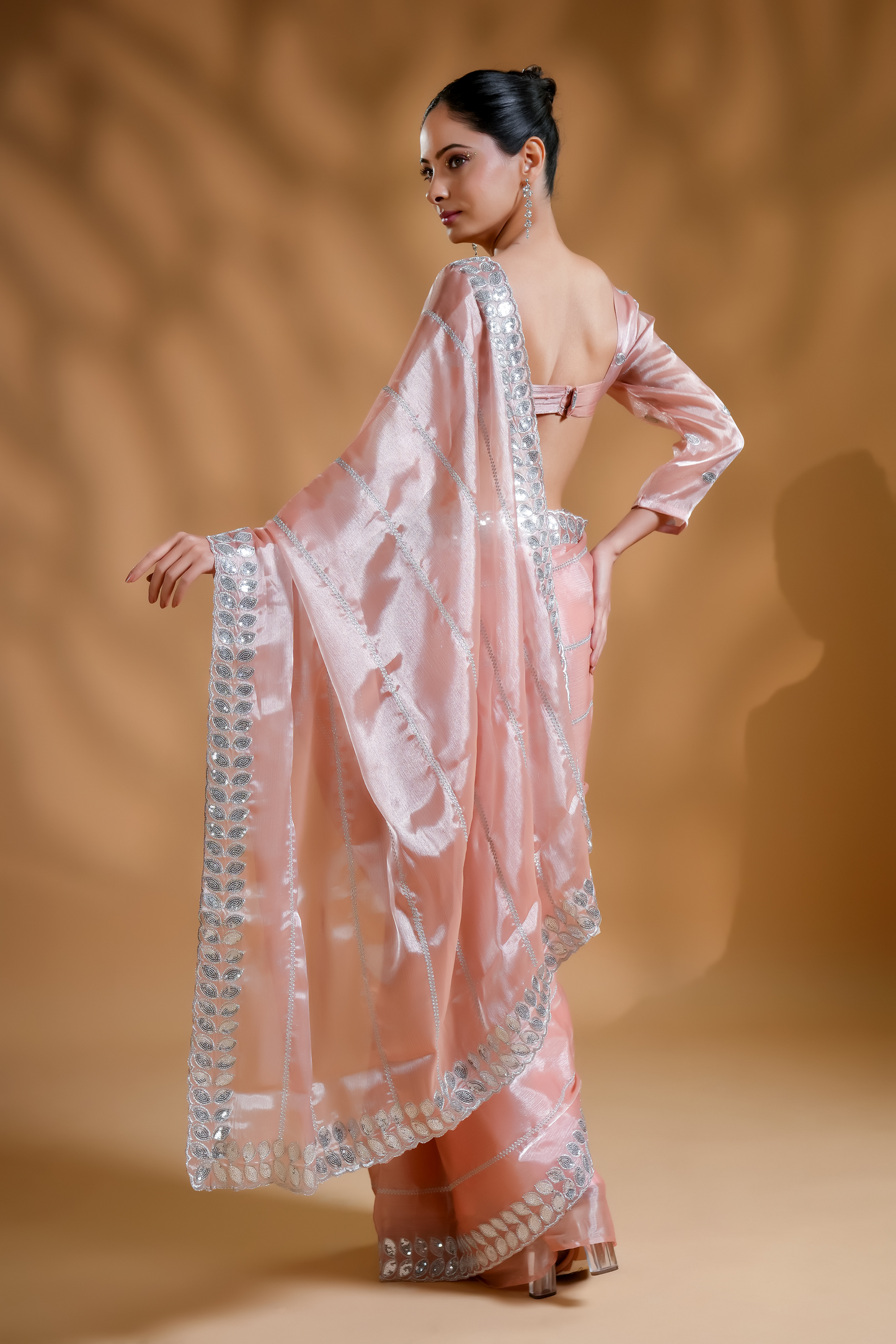 Luxurious Embroidered Pre-Draped Saree with Blouse Fabric