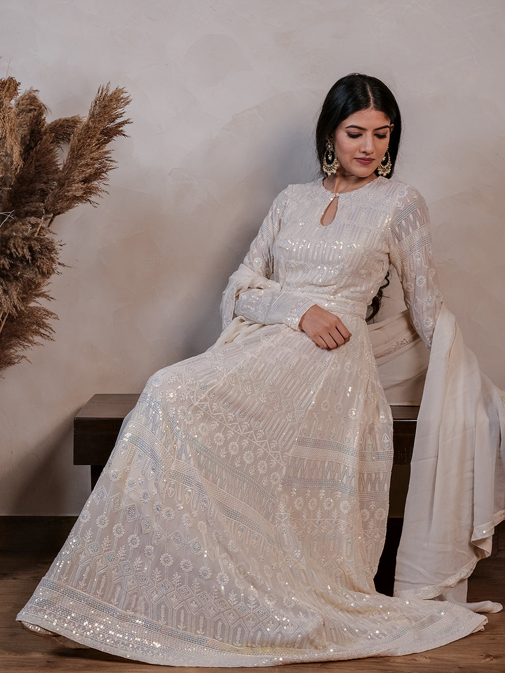 Dreamy Heavy Embroidered Sequins Anarkali Set with Belt and Dupatta HANDME