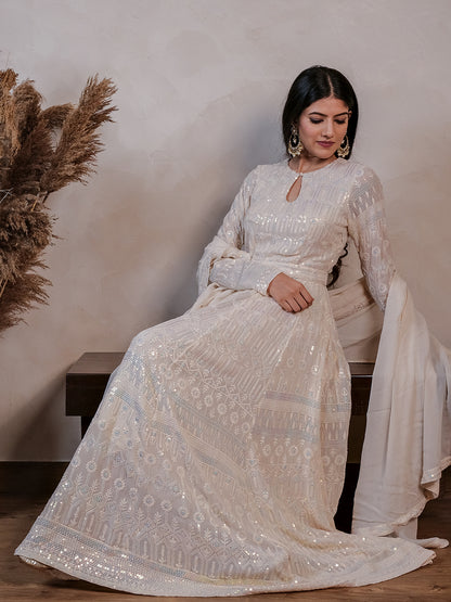 Dreamy  Heavy Embroidered Sequins Anarkali Set with Belt and Dupatta