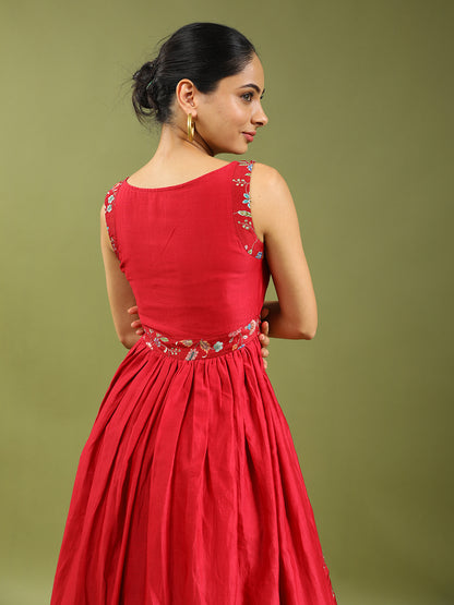 Heavy Chanderi Silk High Low Ethnic Dress