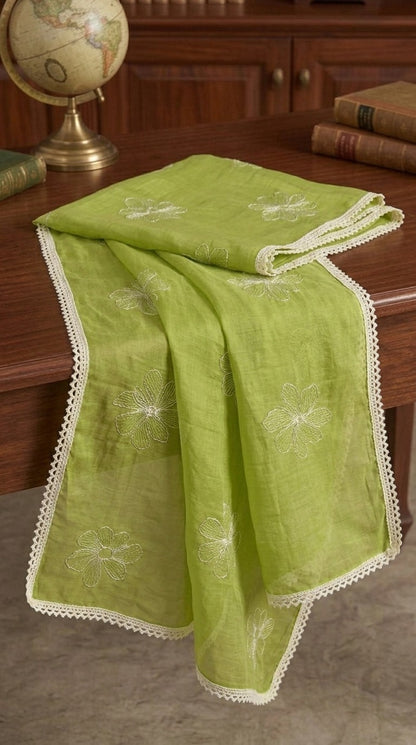 Enchanted Garden Floral Mul Chanderi Embroidered Lace Stole