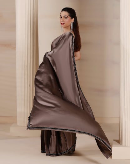 Pearl Smoke Satin Aura Saree