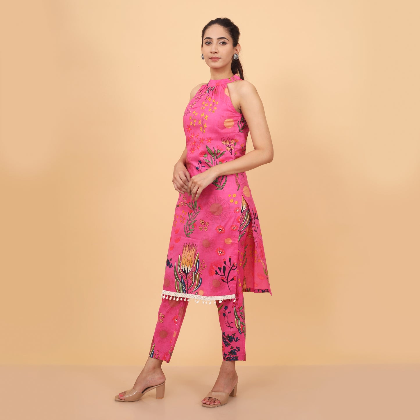 Whimsical Floral Halter Neck Kurta and Pant