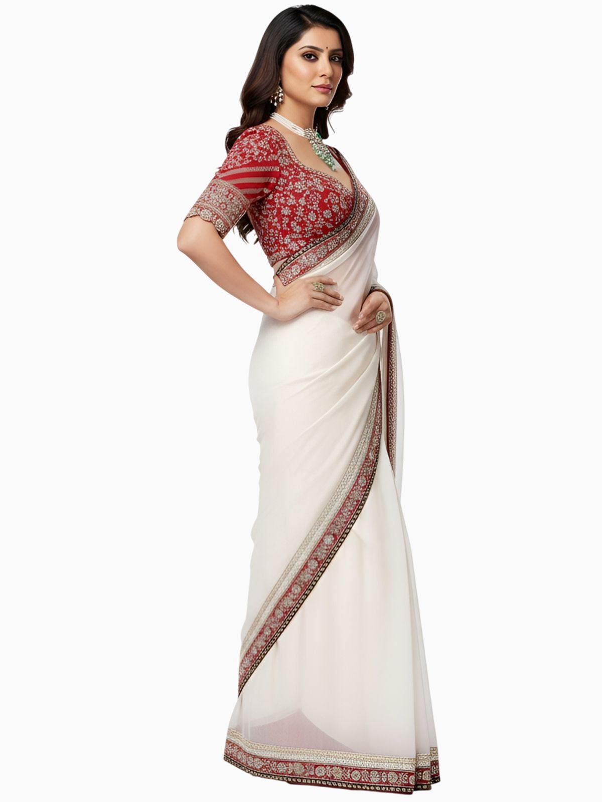 Royal Silk Embroidered Saree with Red Embroidered Blouse Fabric