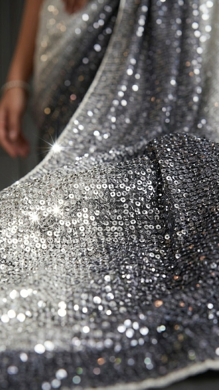 Sparkling Ombre Premium Sequins Saree With Blouse Fabric